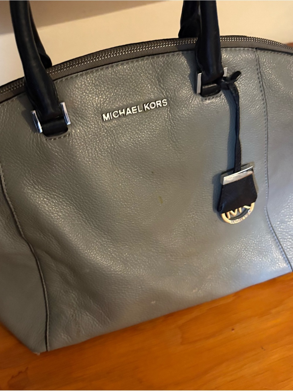 Michael Kors Gray Leather Tote with Black Handles